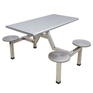 不锈钢四位圆凳固定餐桌
