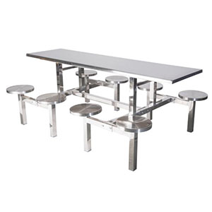 不锈钢八位圆凳固定餐桌
